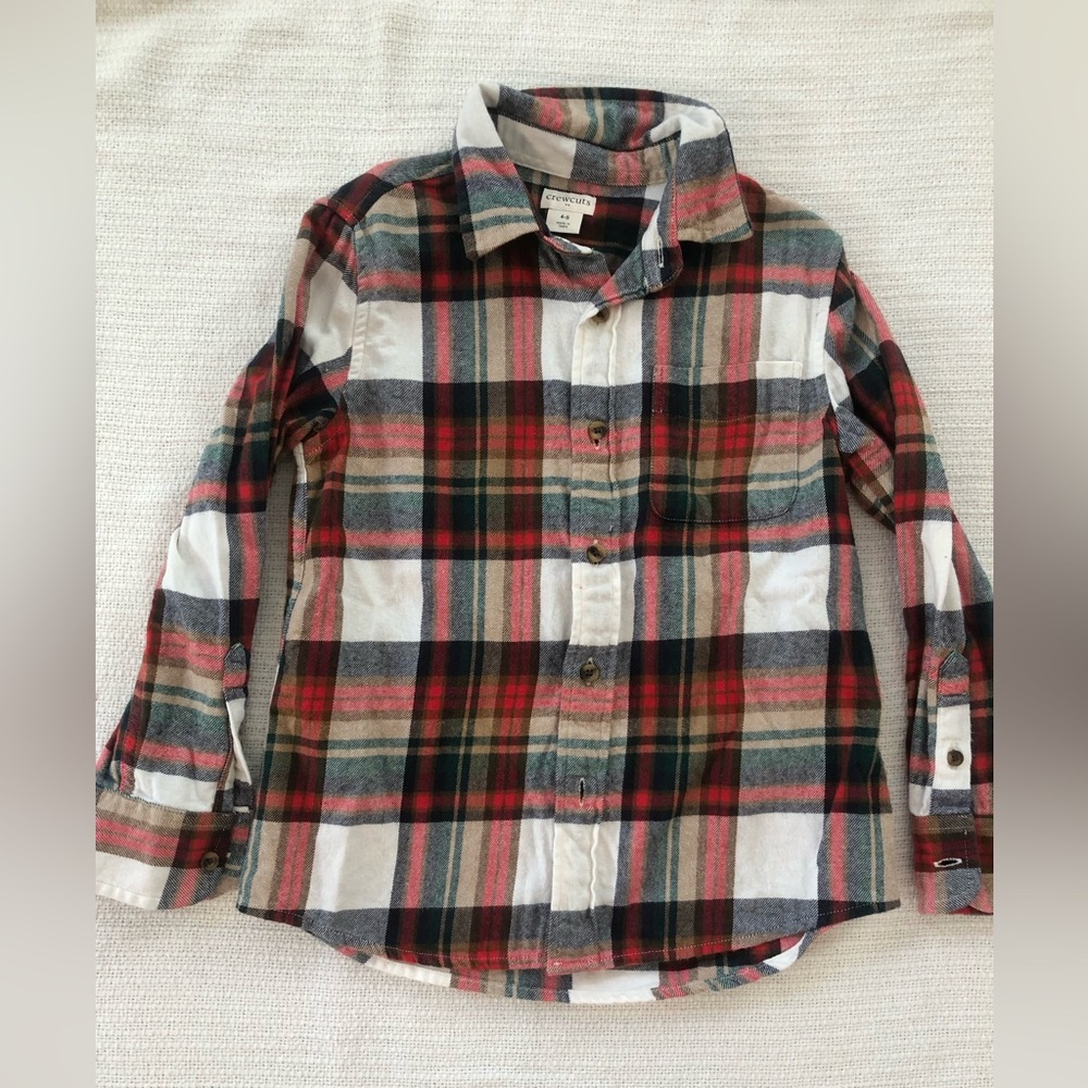 JCrew Crew Cuts Fall Plaid Cotton LS Button Up, Kids 4-5